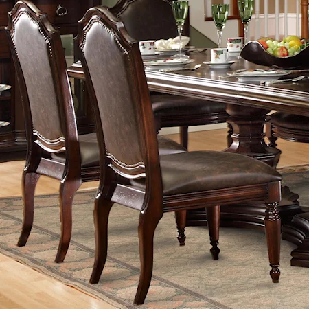 Traditional Dining Side Chair with Upholstered Leather Seat and Back